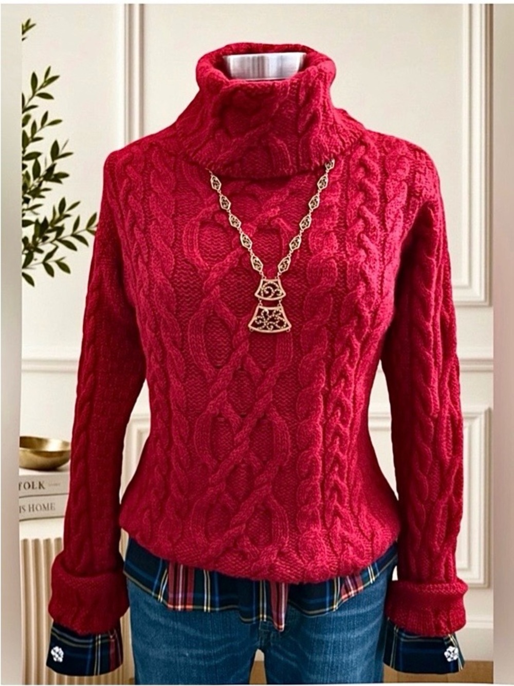 Inis Crafts Merino Wool Sweater Cable Knit Turtleneck Aran Fisherman Ireland